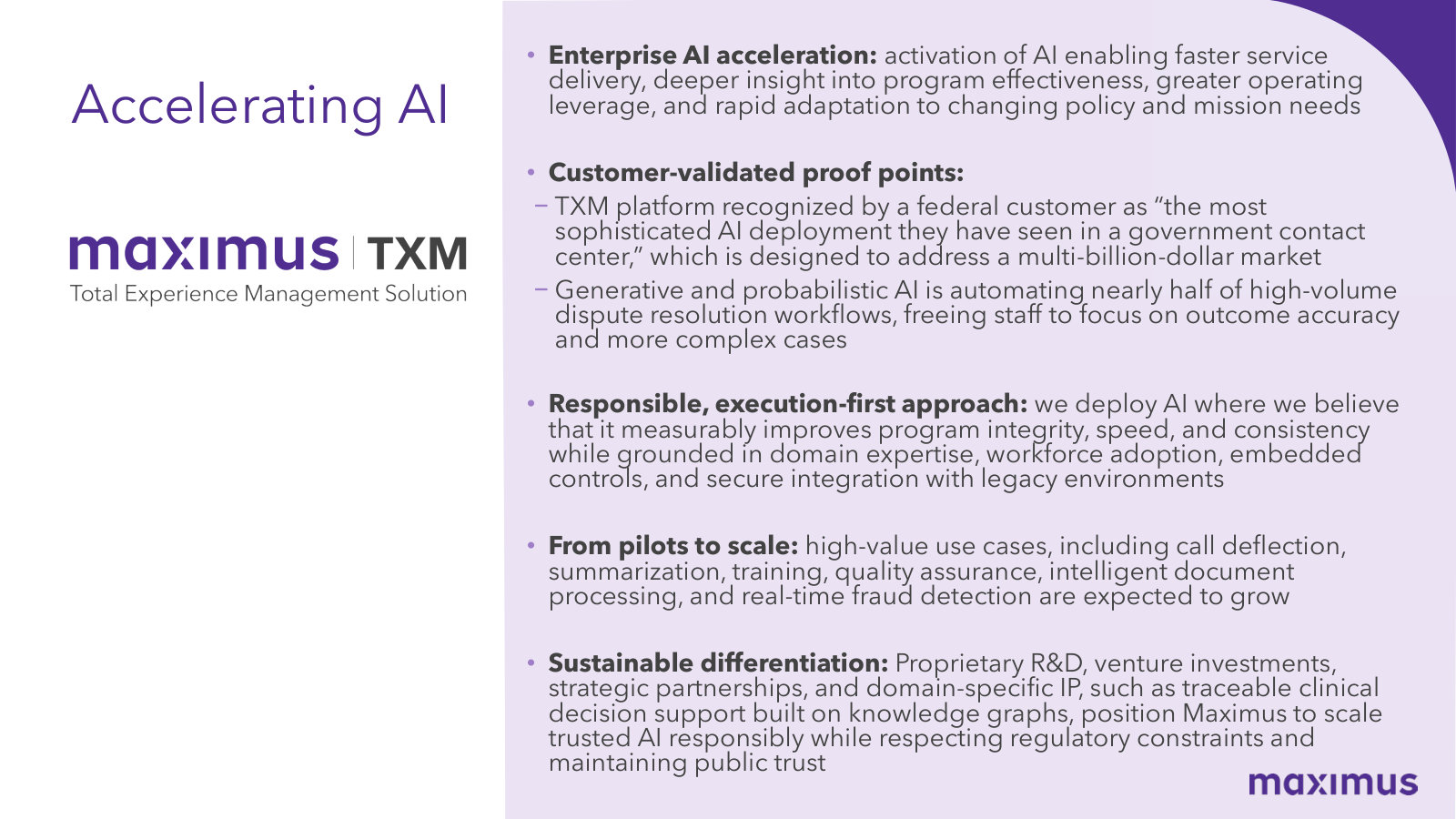 The AI case in management's own words: TXM proof points, near-half automation of dispute workflows, and the claimed moat.